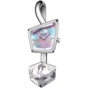 Women's Silver Cuff Bangle Quartz Watch Shaped Mineral Case Stainless Steel